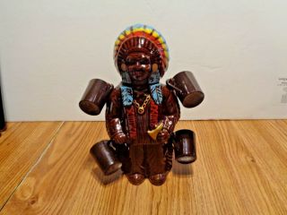 Vintage 8 " Inch Indian Native American Red Man Chief Chieftain Decanter W/4 Cups