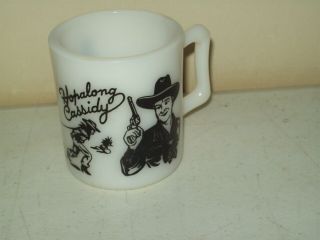 Vintage Hopalong Cassidy Mug Black Print White Milk Glass Western Tv Movie Star