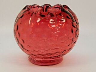 Vintage Fenton Art Glass Cranberry Dot Optic Footed 3.  5 " Ruffled Rose Bowl Vase