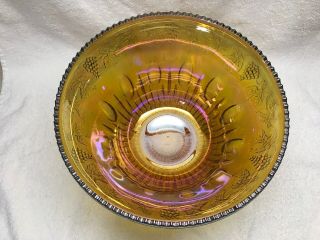 VINTAGE INDIANA HARVEST GRAPE AMBER CARNIVAL GLASS PUNCH BOWL W/ 12 CUPS & Ladl 3