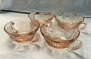 Four Federal Pink Depression Glass Sharon Cabbage Rose Two Handled Bowls