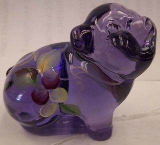 Fenton Hand Painted Purple Glass Pig