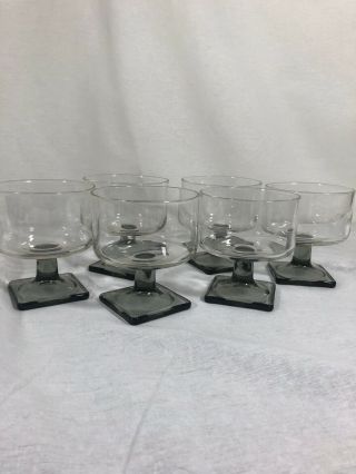 Six Federal Glass Nordic Midnight Champagne/sherbet Glasses,  Footed Smoked Glass