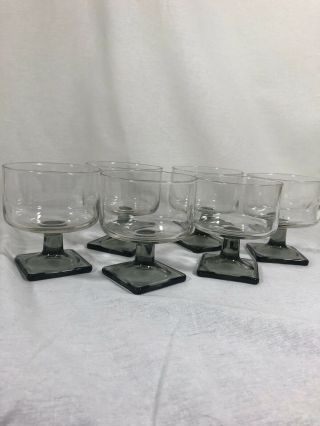 Six Federal Glass Nordic Midnight Champagne/Sherbet Glasses,  Footed Smoked Glass 2