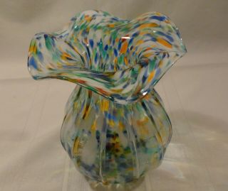 Hand Blown Murano Art Glass Multi Colored Swirl Glass Vase Hand Crafted Italy