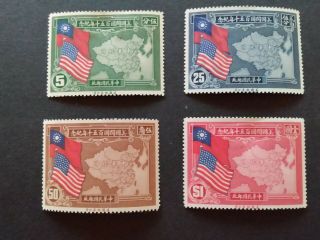 China - Sc.  364/367 - A Set Of 4 Stamps Chinese & American Flags (1939)