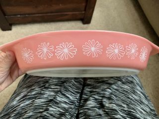 Vintage Pyrex Pink Daisy Cinderella Divided Casserole Dish 1.  5 Quart with lid 3