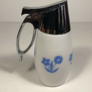 Vintage Westinghouse Gemco Blue Cornflower Milk Glass Syrup Dispenser/Creamer 3