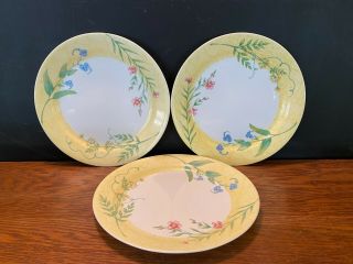 Set Of 3 Vintage Corelle Corning Sun Garden Yellow Rim Salad Luncheon Plates 9 "