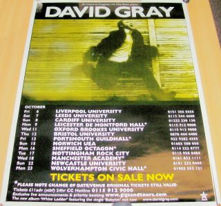 David Gray Rare Poster For The Tour Of The U.  K.  In October 2000