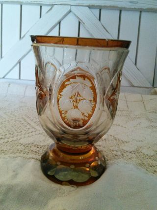 Vintage Antique Spooner Vase Amber Cut To Clear Bohemian Czech Crystal Glass 5 "