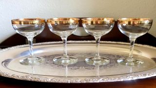 Set 4 Vintage Old Hollywood Gold Rim Champagne Coupes Glasses Martini Cocktails