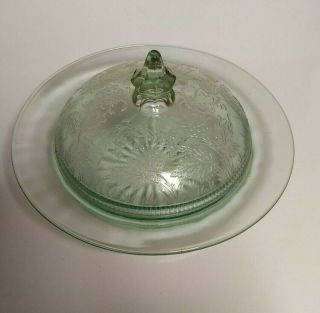 Vintage U.  S.  Glass Co.  Green Strawberry Butter Dish Scarce
