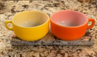 Vintage 2 Fire King Mug Bowl Soup Cereal Yellow & Orange D Handle