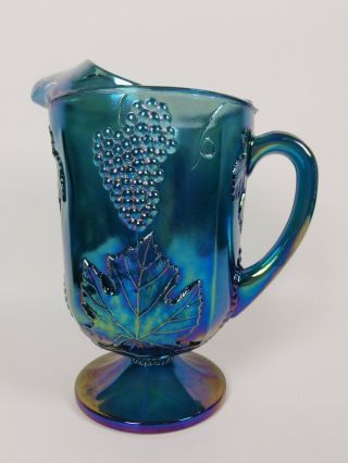 Vintage Indiana Carnival Glass Iridescent Blue Harvest Grape Pitcher