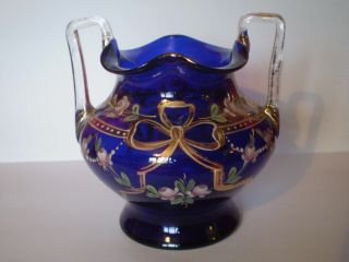 Stunning Antique/vintage Cobalt Blue & Gold Gilt Bohemian Glass Style Vase