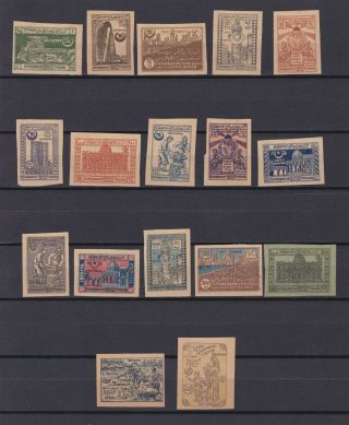Azerbaijan 1922,  Sc 15 - 29,  B1 - B2,  Imperf,  Full Set,  Mh