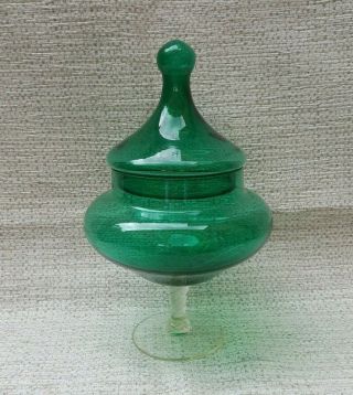 Vintage Empoli Green Glass Hand Blown Circus Tent Apothecary Jar,  Candy Jar,