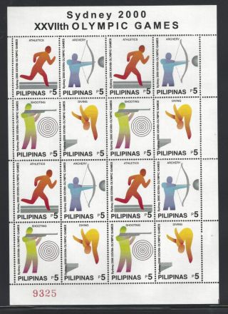 Philippines 2684 Mnh Full Sheet Cv$14.  00 Sydney 2000/archery/diving/shooting/a