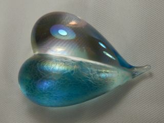 Robert Held Studio Art Glass Paperweight Iridescent Blue Heart.  Signed