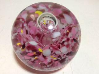 Cool Design Art Glass Paperweight Pink White Yellow Bubble 3 " Mcm
