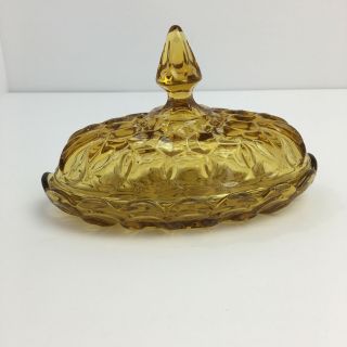 Vintage Anchor Hocking Fairfield Covered Cheese Butter Dish Amber Glass 7 " X 4 "