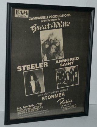 Steeler Ron Keel 1983 Great White Armored Saint Framed Promo Concert Poster / Ad