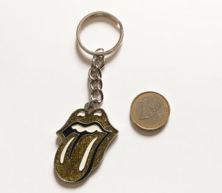 Rolling Stones - Gold Glitter Tongue Official Keyring - 2002 - Rare
