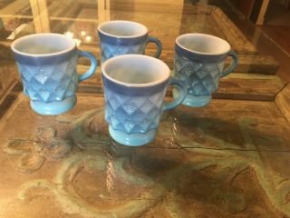 Vintage Set Of 4 Anchor Hocking Fire King Kimberly Diamond Coffee Cups Blue