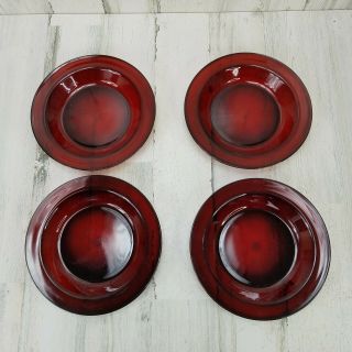 4 Vintage Arcoroc France Ruby Red Garnet Glass Rimmed Soup Cereal Bowls