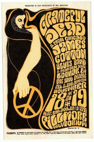 1966 Grateful Dead James Cotton Blues Band Fillmore Concert Handbill Bg38