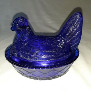 Westmoreland Cobalt Glass Hen On Nest 5 1/2 "