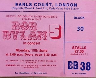 Bob Dylan - 1978 Concert Ticket.  Earl 