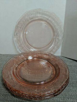 Set Of 4 Fostoria " Versailles " Etched Pink Depression Glass Salad Plates