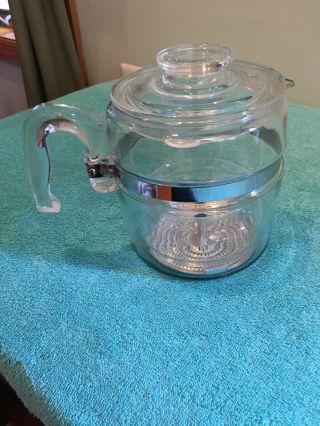 Vintage Pyrex Flame Ware Glass 6 Cup Coffee Pot & Lid Bottom Basket Only 7756