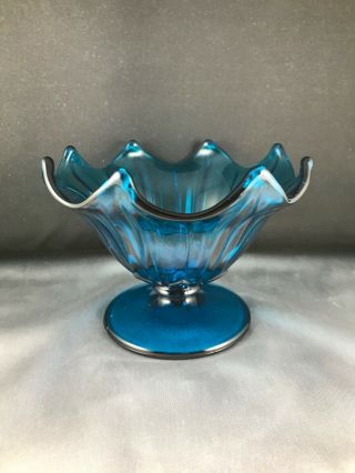 Vintage Westmoreland 6” Bermuda Blue Low Footed Lotus Open Candy Dish