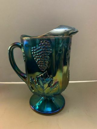 Vintage Indiana Carnival Glass Pitcher Harvest Grape Blue / Purple Iridescent