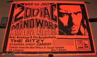Zodiac Mindwarp Rare Concert Poster Wednesday 1st July 1987 The Ritzy Cardiff Uk