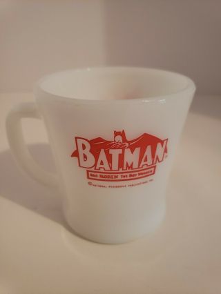 Vintage Red Fire King Batman Robin Anchor Hocking Milk Glass Mug Cup