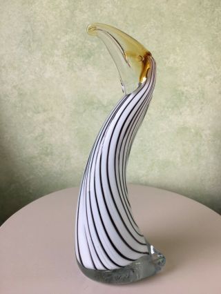 11 " Vintage Murano Art Glass Black/white Striped Duck Pelican Bird Sculpture
