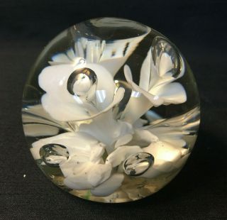 Vintage St.  Clair Clear Art Glass Trumpet White Flowers Paperweight