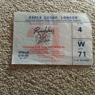 Roger Waters Ticket Earls Court 21/06/84 Pros & Cons Of Hitch Hiking Tour W71