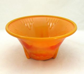 Vintage Akro Agate Dart Bowl Pumpkin Orange Red Yellow Slag Glass Art Deco 340