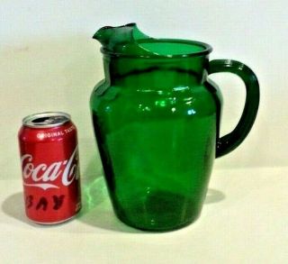 Vintage Anchor Hocking 9.  5 " Forest Green Depression Glass Water Pitcher Ice Lip
