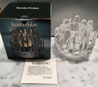 Kosta Boda Warff Design Polar Lead Crystal Votive Candle Holder Warning W/ Box