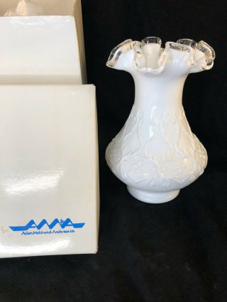 Vintage Fenton Milk Glass Silver Crest Spanish Lace 8 " Vase Label