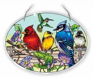 Amia Glass " Rail Birds " Large Oval Suncatcher - Hand Painted -