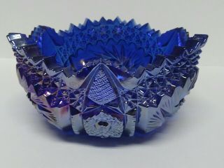 Vintage Imperial Glass Cobalt Blue Purple Iridescent Carnival Glass Bowl