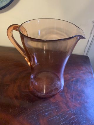 Vintage Pink Depression Glass Pitcher 7 1/2 Inches Tall 8 Inches Wide