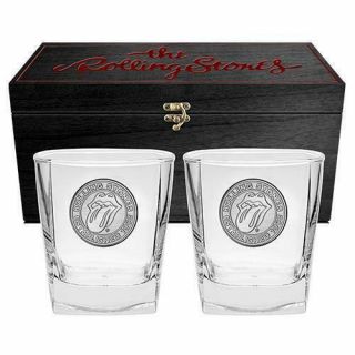 125874 The Rolling Stones Set Of 2 Spirit 285ml Glasses In Wooden Collector Box
